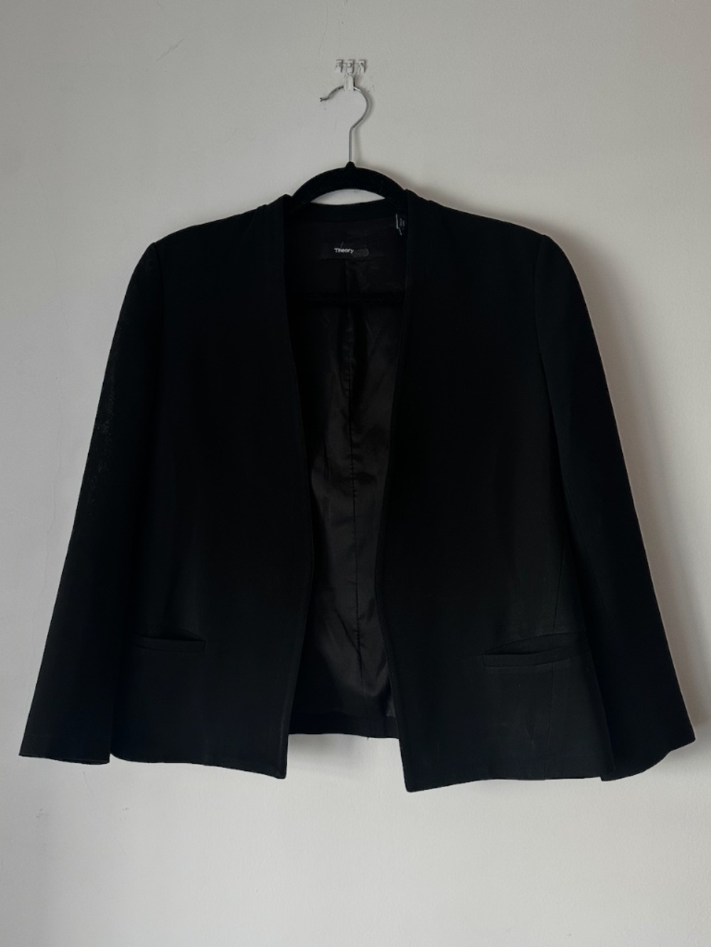 Theory Black Open Front Blazer Minimal Tailored Jacket